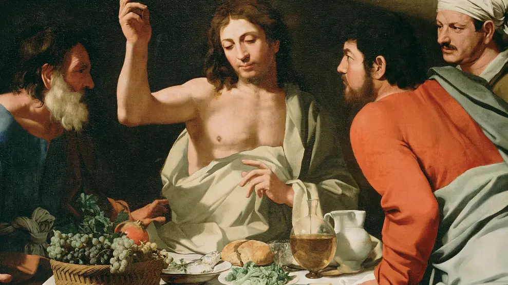 Cuadro "La Cena de Emaús" de Bartolomeo Cavarozzi – Jesús partiendo el pan