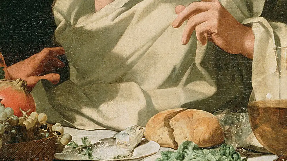 Detalle del pan partido en el cuadro La Cena de Emaús de Bartolomeo Cavarozzi