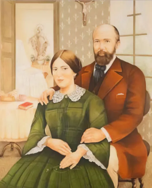Cuadro devocional de los santos esposos Luis y Celia Martín, padres de santa Teresita del Niño Jesús, ejemplo de santidad matrimonial