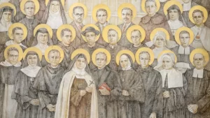 Icono de los santos y beatos mártires del siglo XX en España, venerado en la Iglesia de las Calatravas, símbolo de fe, perdón y esperanza.