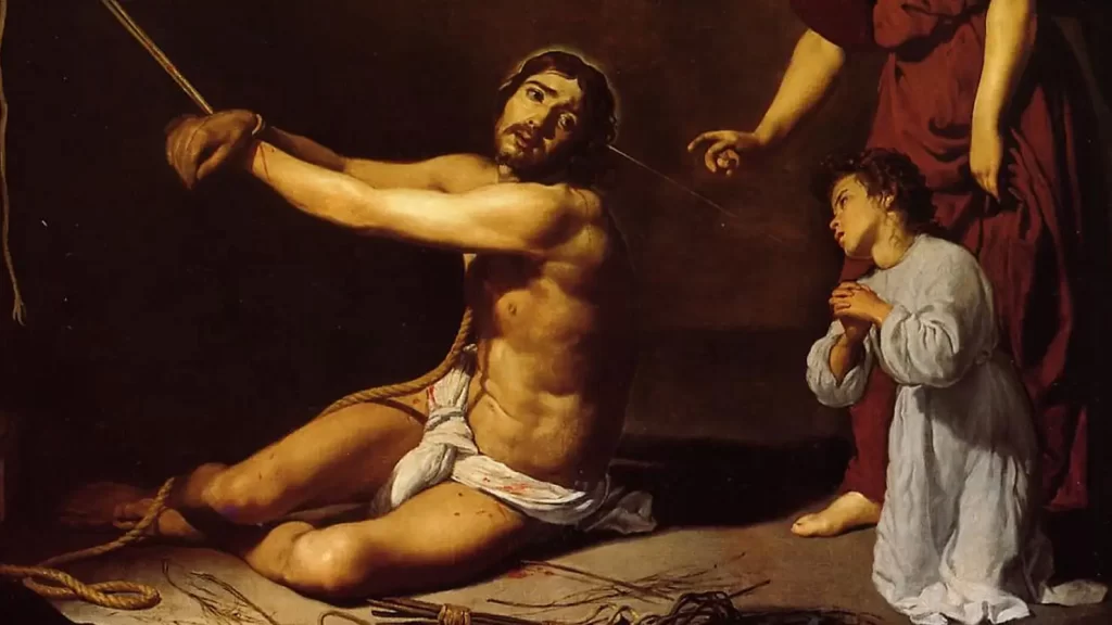 Cuadro de Diego Velázquez que muestra a Cristo sentado tras la flagelación junto a un ángel y un niño que representa el alma cristiana.