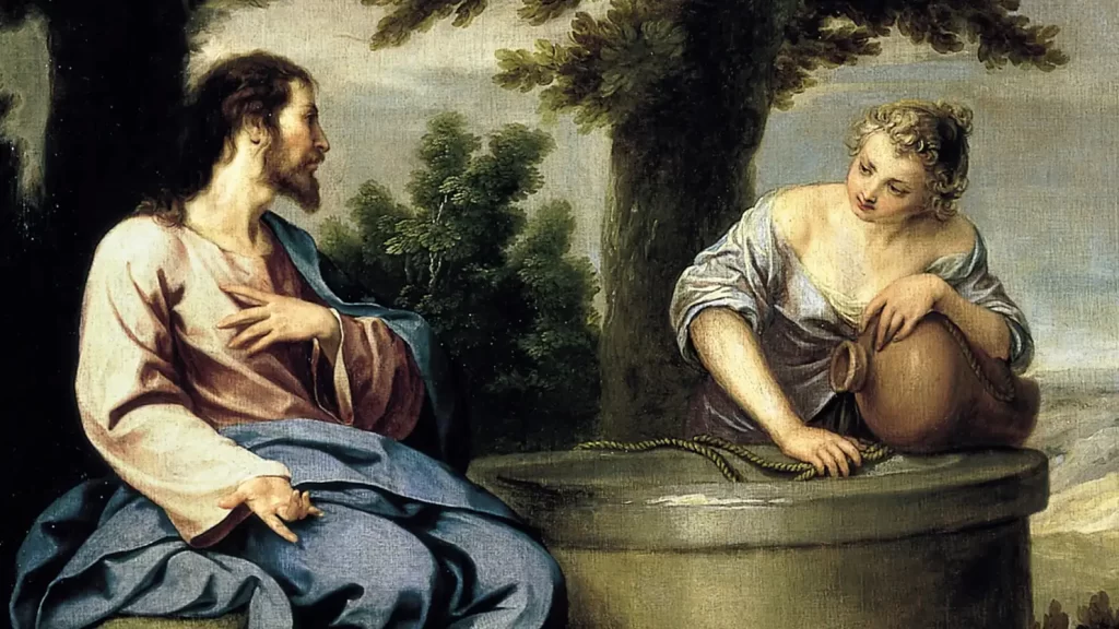 Pintura al óleo de Alonso Cano, "Cristo y la Samaritana", que muestra a Jesús conversando con una mujer junto a un pozo.