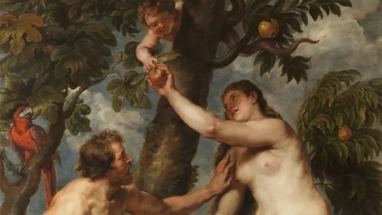 Cuadro de Rubens que representa a Adán y Eva en el momento de la tentación y el pecado original en el Jardín del Edén.