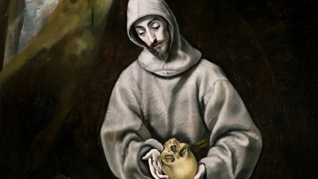 San Francisco de Asís enseña al hermano León sobre la pureza de corazón ante la fragilidad de la vida.