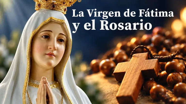 Virgen de Fátima con un santo rosario, oración por la paz